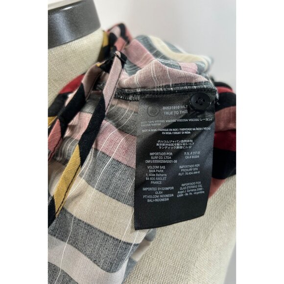 VOLCOM Danger Inside Cami Tank Top Sz L Multicolor Stripe Cropped Button Up Cami - Picture 7 of 8